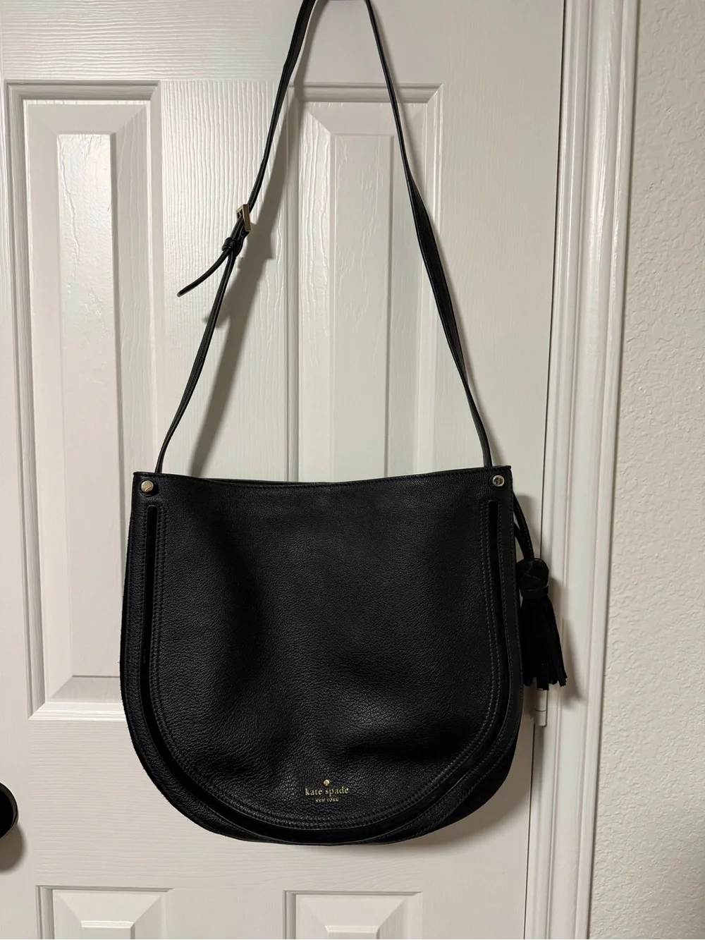 kate spade Black Pebble Leather Shoulder Bag with Tassel